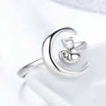 S925 Sterling Silver Open Ring Moon Cat Female Ring