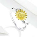 Golden Sunflower Ring Platinum Plated S925 Sterling Silver Girls Silver Ring