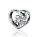 S925 Sterling Silver Heart Shaped Pet Paw Print Beads DIY Bracelet Beaded Accessories