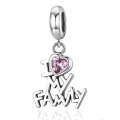 S925 Sterling Silver I Love My Home Charm Inlaid Pink Gemstone Bracelet Accessories