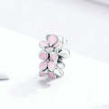925 Sterling Silver Pink Enamel Flower Charm Women Bracelet  DIY Jewelry Beads