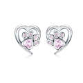 Pet Paw Print Earrings Platinum-plated Love Heart-shaped Girls Earrings, Color:Pink