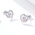 Pet Paw Print Earrings Platinum-plated Love Heart-shaped Girls Earrings, Color:Pink