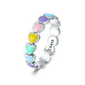S925 Sterling Silver Heart-shaped Rainbow Ring Female Ring Valentines Day Gift, Size:6 US Size