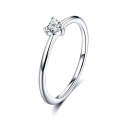 S925 Sterling Silver Ring Platinum Plated Heart Clear Ring, Size: 6 US Size
