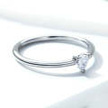 S925 Sterling Silver Ring Platinum Plated Heart Clear Ring, Size: 7 US Size
