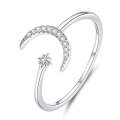S925 Female Sterling Silver Zircon Ring Moon Open Ring Temperament Ring