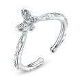 S925 Sterling Silver Vintage Pattern Butterfly Ring Platinum Plated Open Ring