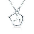 Cute Cat S925 Sterling Silver Lady Necklace With Zircon Inlaid Plain Silver Necklace