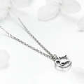 Cute Cat S925 Sterling Silver Lady Necklace With Zircon Inlaid Plain Silver Necklace