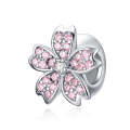 S925 Sterling Silver Platinum Plated Pink Flower Loose Beads DIY Bracelet Accessories