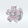 S925 Sterling Silver Platinum Plated Pink Flower Loose Beads DIY Bracelet Accessories