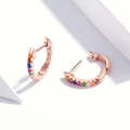 Sterling Silver Rainbow Earrings S925 Zircon Earrings, Color:Rose Gold