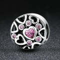 S925 Sterling Silver Pink Geometric Heart-shaped Hollow Beads DIY Beaded Accessories