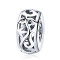 S925 Sterling Silver Vintage Curly Grass Pattern Love Heart-shaped Beads