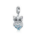 S925 Sterling Silver Blue Zircon Movable Owl Pendant DIY Bracelet Accessories, Style:Pendant