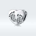 Heart-shaped Footprint Beaded S925 Sterling Silver Loose Beads DIY Bracelet Silver Beads