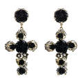 2 Pairs Baroque Rose Flower Cross Long Earrings Vintage Earrings(Black)
