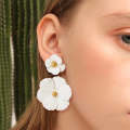 1 Pair Boho Style Earrings Alloy Flower Long Earrings(Dark Green)