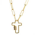 Brass Micro-inlaid Zircon Delicate Clavicle Chain Cross Pendant Necklace(Cross)