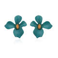 7 Pairs Women Fashion Flower Alloy Petal Earrings(Blue-green)