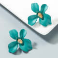 7 Pairs Women Fashion Flower Alloy Petal Earrings(Blue-green)
