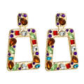 2 Pairs Hollow Geometric Square Earrings Alloy Inlaid Color Rhinestone Earrings(Color)