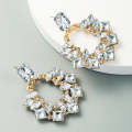 2 Pairs Exaggerated Geometric Alloy Inlaid Rhinestone Earrings Female Flash Full  Earrings(White)