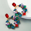 2 Pairs Exaggerated Geometric Alloy Inlaid Rhinestone Earrings Female Flash Full  Earrings(Color)