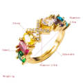 Copper 18K Micro Inlaid Zircon English Letter Ring Hip Hop Style Open Ring(L)