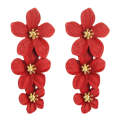 2 Pairs Multilayer Flower Earrings Alloy Paint Long Earrings(Red)
