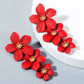 2 Pairs Multilayer Flower Earrings Alloy Paint Long Earrings(Red)