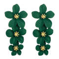 2 Pairs Multilayer Flower Earrings Alloy Paint Long Earrings(Dark Green)