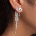 Women Fashion Star Streamlined Tassel Long Crystal Earrings(Gold)