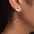 Women Fashion Star Streamlined Tassel Long Crystal Earrings(Gold)