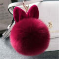 Fur Pom Keychains  Rabbit Fur Ball Keychain(wine red)