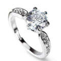 Female Classic Crystal Six-Claw  Ring Wedding Ring, Ring Size:5(White Gold)