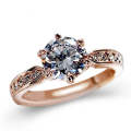 Female Classic Crystal Six-Claw  Ring Wedding Ring, Ring Size:9(Rose Gold)