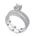 Double Row For Women Fashion Cubic Zirconia Wedding Engagement ring, Ring Size:10(Round White Gold)