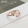 2 PCS Charms Tolive Tree Branch Leaves Adjustable Open Ring for Women(Rose Gold)