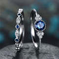 2 PCS/Set Women Fashion Zircon Gemstone Ring 5(Blue)