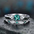 2 PCS/Set Women Fashion Zircon Gemstone Ring 6(Green)