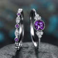 2 PCS/Set Women Fashion Zircon Gemstone Ring 7(Purple)