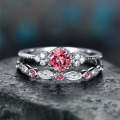 2 PCS/Set Women Fashion Zircon Gemstone Ring 7(Pink)
