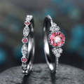 2 PCS/Set Women Fashion Zircon Gemstone Ring 7(Pink)