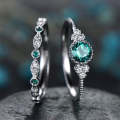 2 PCS/Set Women Fashion Zircon Gemstone Ring 8(Green)