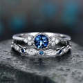 2 PCS/Set Women Fashion Zircon Gemstone Ring 8(Blue)