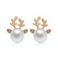 2 Pairs Micro-set Pearl Antler Earrings Deer Head  Earrings Elk Ear Studs(Gold)