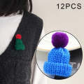 12PCS Cute Mini Knitted Hairball Hat Brooch Sweater Pins Badge(Blue)