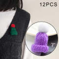 12PCS Cute Mini Knitted Hairball Hat Brooch Sweater Pins Badge(Purple)